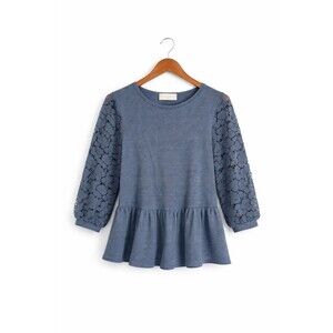 Alter’d State Blue Lace Sleeve Peplum Blouse Women Small Boho Cottagecore